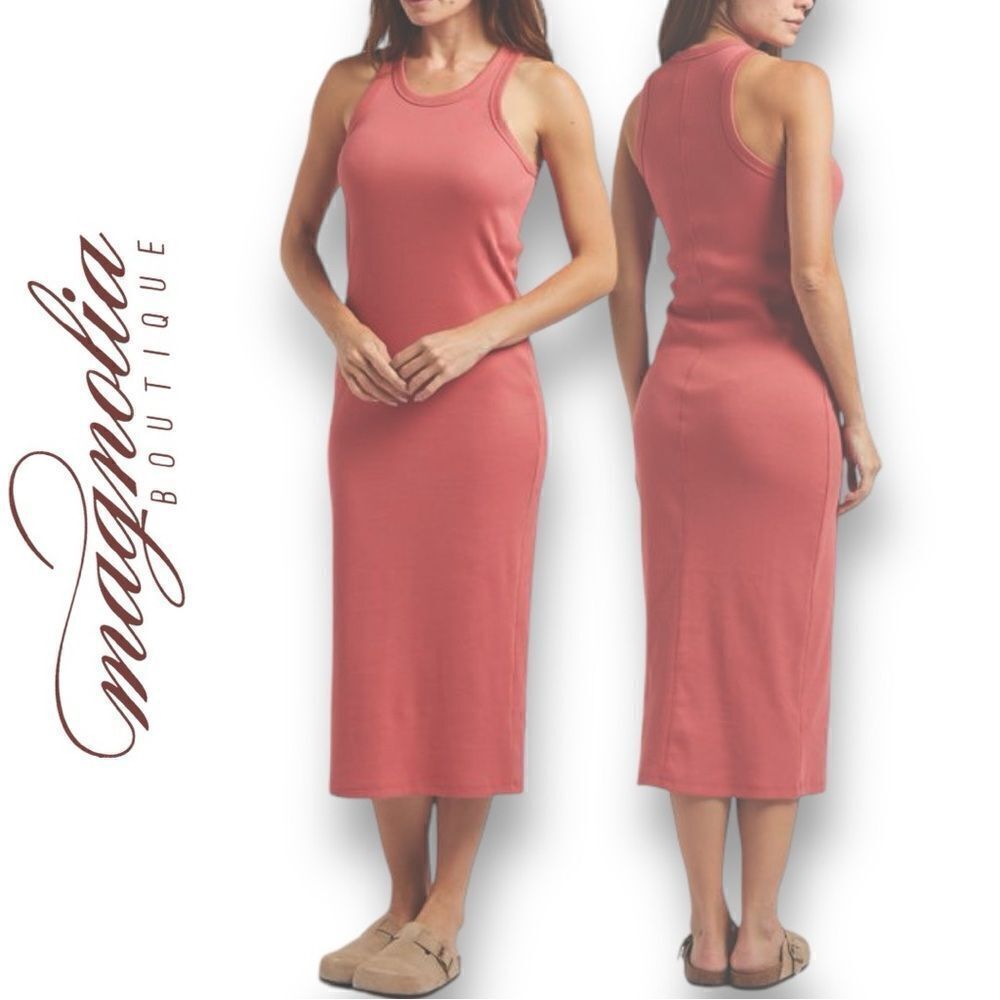 MAGNOLIA BOUTIQUE Women’s Crewneck Racerback Micro Ribbed Long Dress in Size L